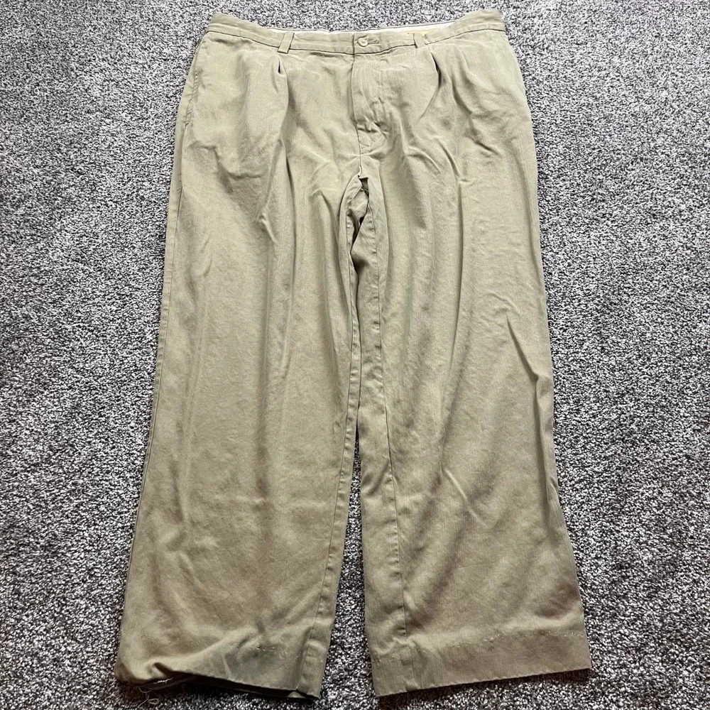 Tommy Bahama Pants Mens 38x30 Tan Silk Blend Pleated Relaxed Casual Chino